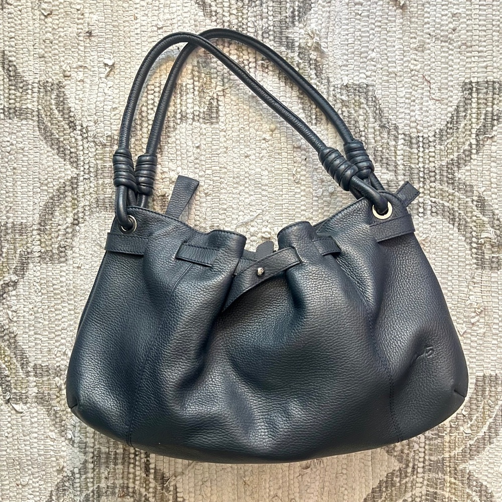 Cats Spain Navy Blue Leather Shoulder Bag • 100% Peppled Leather